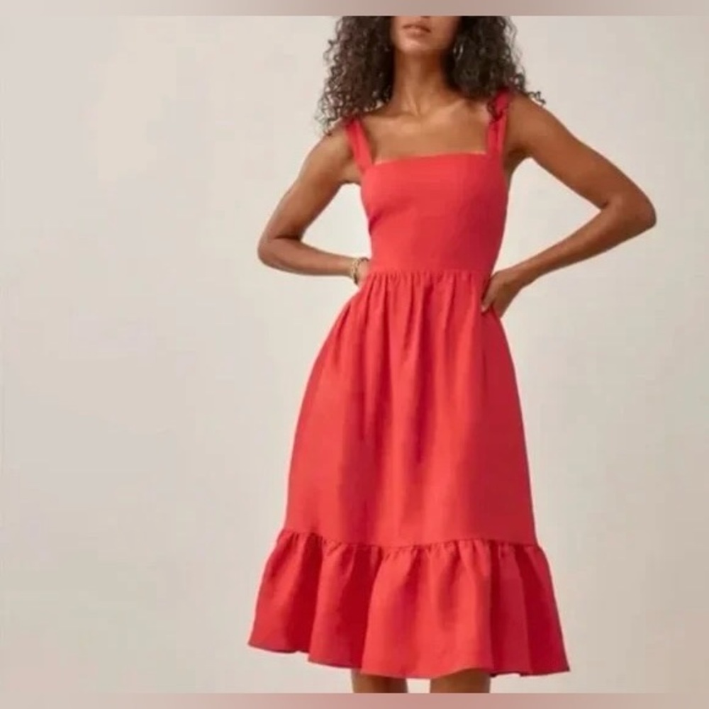 reformation manet linen dress in hot day | 100% linen midi dress | size 2